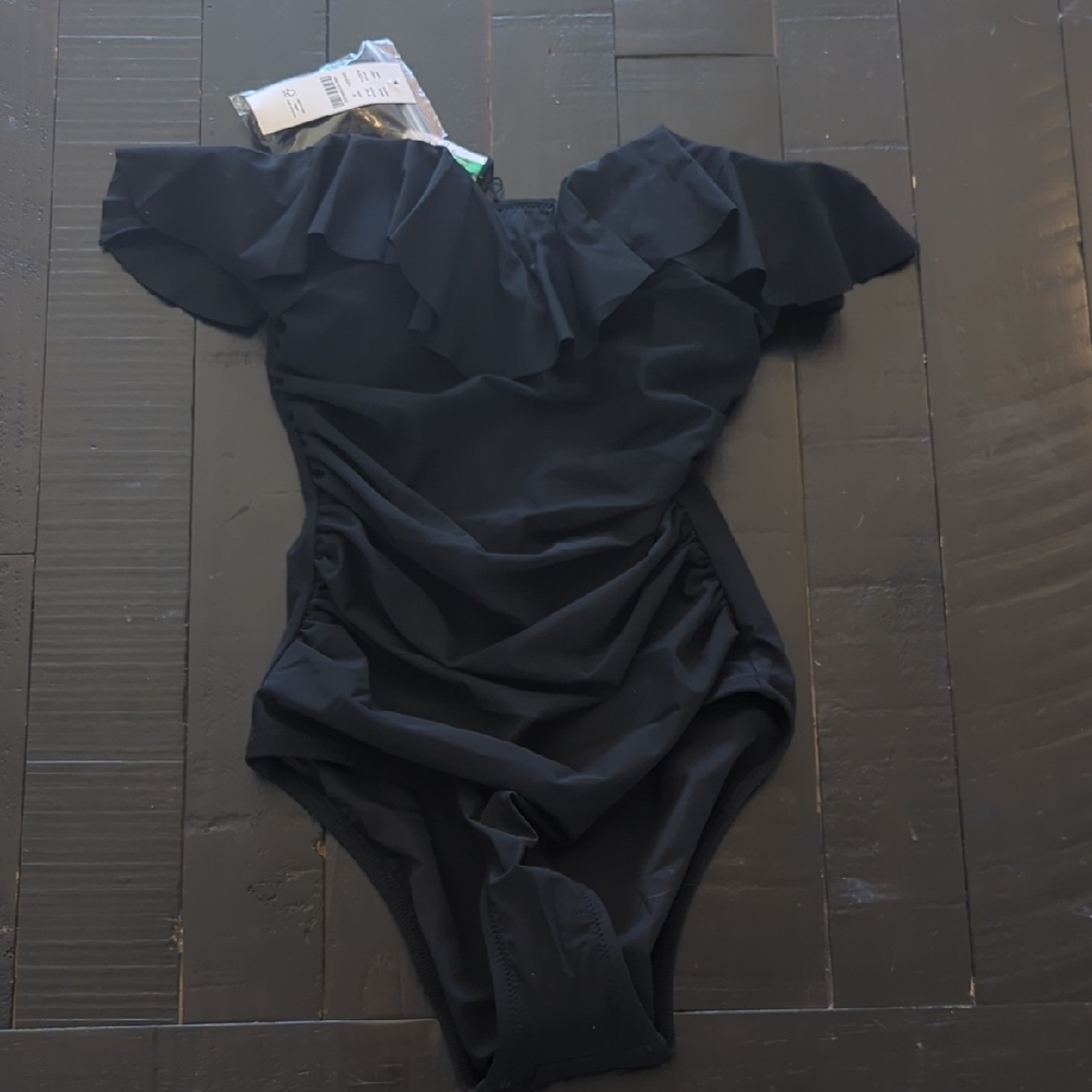 Black Ruffled Off-Shoulder Bodysuit